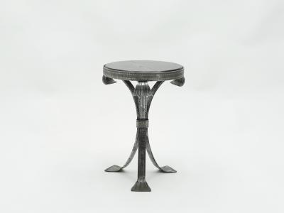 French Art deco wrought steel black oak gueridon 1940s