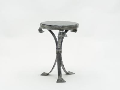 French Art deco wrought steel black oak gueridon 1940s
