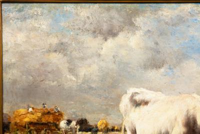 French Barbizon Antique Pastoral Landscape Painting by Marie Dieterle