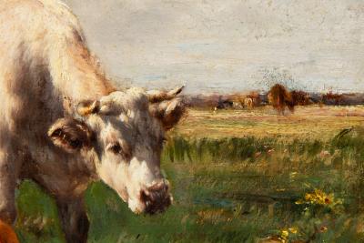 French Barbizon Antique Pastoral Landscape Painting by Marie Dieterle