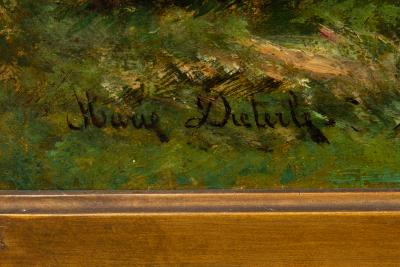 French Barbizon Antique Pastoral Landscape Painting by Marie Dieterle