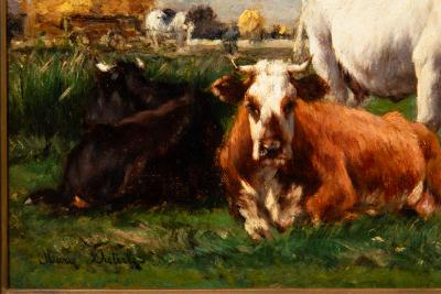 French Barbizon Antique Pastoral Landscape Painting by Marie Dieterle