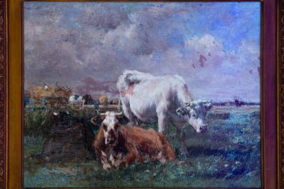 French Barbizon Antique Pastoral Landscape Painting by Marie Dieterle