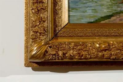 French Barbizon Painting of a Shepherd with His Herd of Sheep Late 19th Century