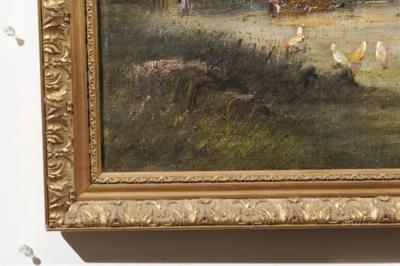 French Barbizon School Framed Oil on Canvas Pastoral Painting Signed Th Linsyer