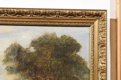 French Barbizon School Framed Oil on Canvas Pastoral Painting Signed Th Linsyer