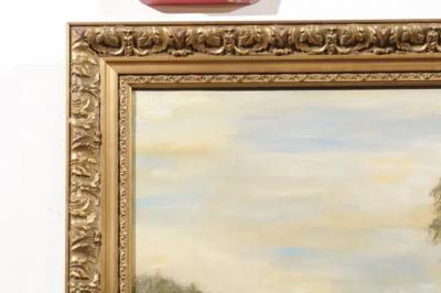 French Barbizon School Framed Oil on Canvas Pastoral Painting Signed Th Linsyer