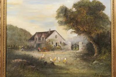 French Barbizon School Framed Oil on Canvas Pastoral Painting Signed Th Linsyer