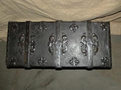 French Baroque 17th Century Iron Bound Leather Chest or Coffer