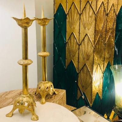 French Baroque Revival Pair of Gilt Bronze Ormolu Pricket Candlesticks 1880s