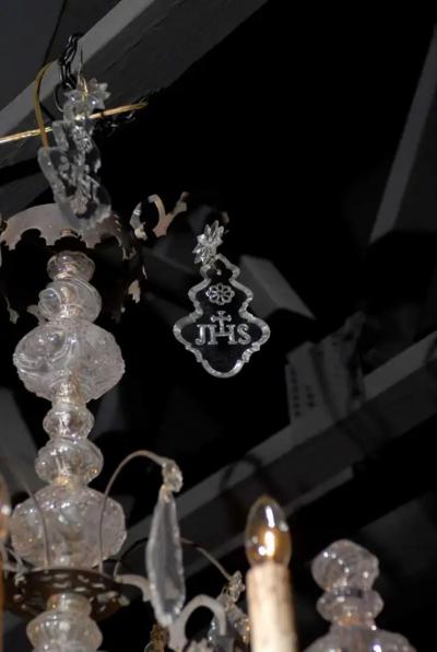French Baroque Revival Six Light Crystal Chandelier from a Church circa 1860