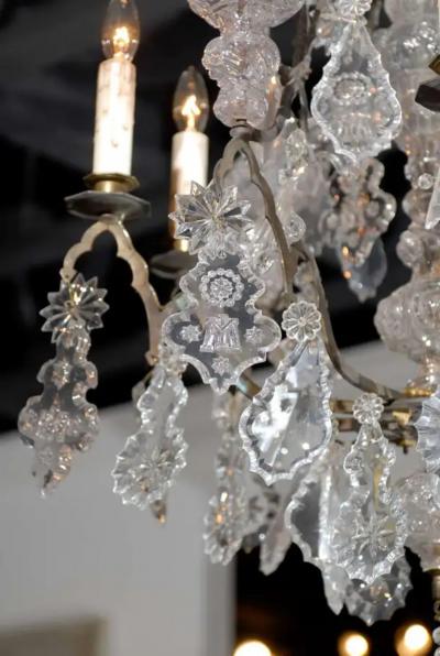French Baroque Revival Six Light Crystal Chandelier from a Church circa 1860