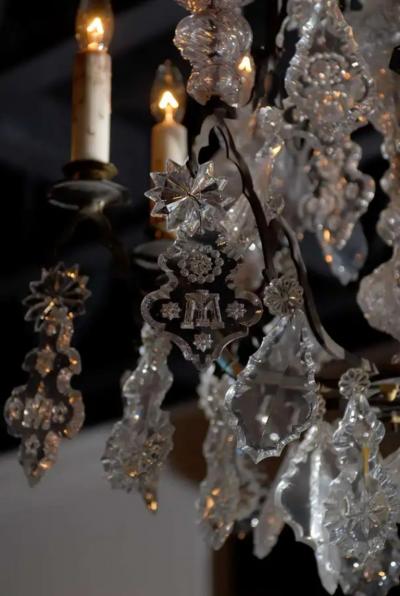 French Baroque Revival Six Light Crystal Chandelier from a Church circa 1860