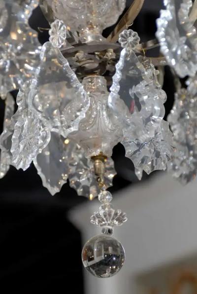 French Baroque Revival Six Light Crystal Chandelier from a Church circa 1860