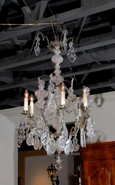 French Baroque Revival Six Light Crystal Chandelier from a Church circa 1860