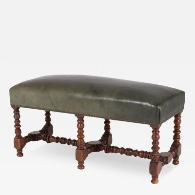 French Baroque Style Bench Upholstered In Green Leather Circa 1880 