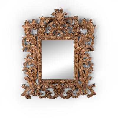 French Baroque Style Carved Giltwood Mirror with Laurel Acanthus Circa 1850