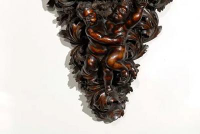 French Baroque Style Hand Carved Walnut Bracket with Putti and Foliage 1800s