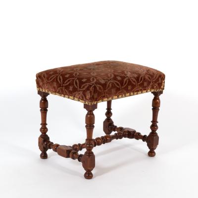French Baroque Style Turned Walnut Upholstered Stool French Circa 1850 