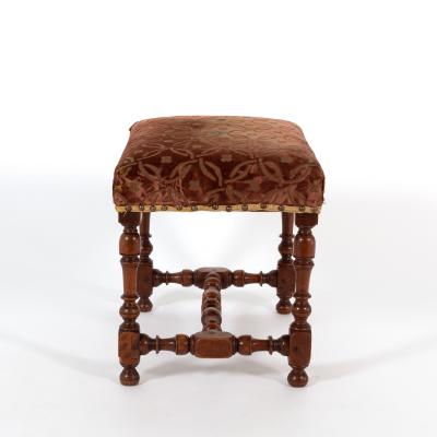 French Baroque Style Turned Walnut Upholstered Stool French Circa 1850 