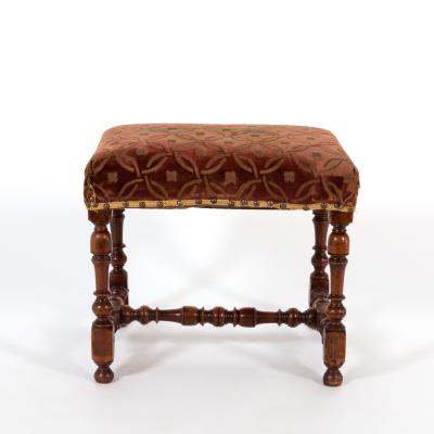 French Baroque Style Turned Walnut Upholstered Stool French Circa 1850 