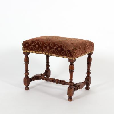 French Baroque Style Turned Walnut Upholstered Stool French Circa 1850 