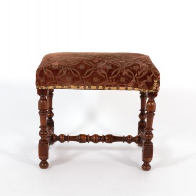 French Baroque Style Turned Walnut Upholstered Stool French Circa 1850 
