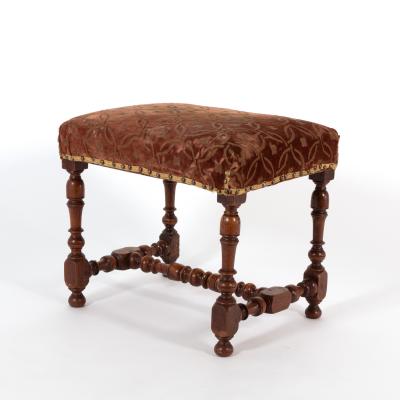 French Baroque Style Turned Walnut Upholstered Stool French Circa 1850 