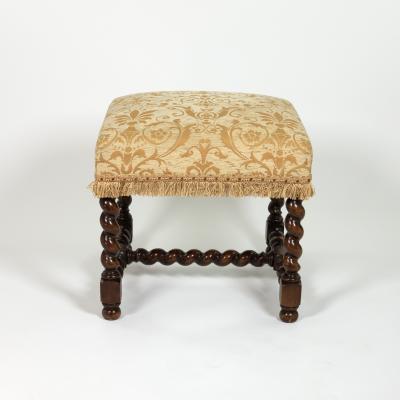 French Baroque Style Upholstered Walnut Stool Circa 1900