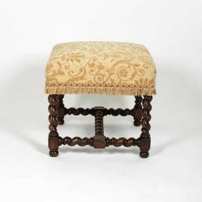 French Baroque Style Upholstered Walnut Stool Circa 1900