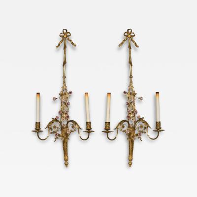 French Belle poque Style Brass Wall Sconces Florette And Foliate Two Arms Each