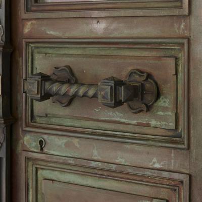 French Belle poque bronze and stained glass doors