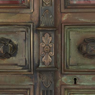 French Belle poque bronze and stained glass doors