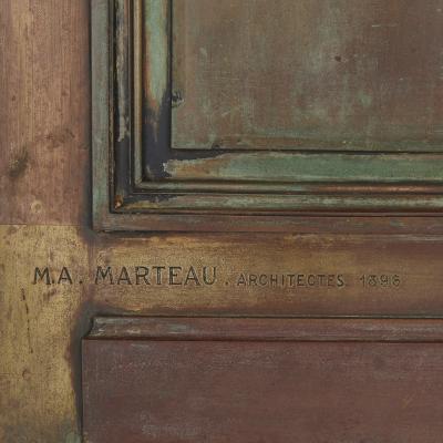 French Belle poque bronze and stained glass doors