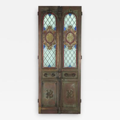 French Belle poque bronze and stained glass doors