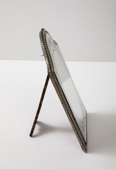 French Beveled and Etched Vanity Table Mirror in Silver Plated Beaded Frame