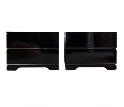 French Black Lacquered Pair of Sofa or Bedside Tables circa 1970