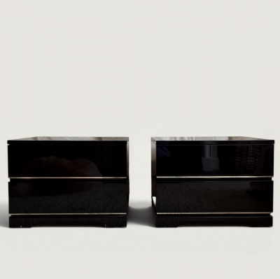 French Black Lacquered Pair of Sofa or Bedside Tables circa 1970