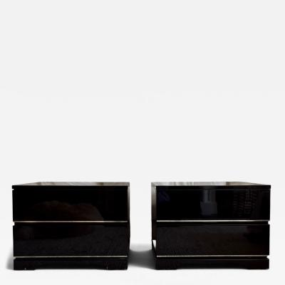 French Black Lacquered Pair of Sofa or Bedside Tables circa 1970