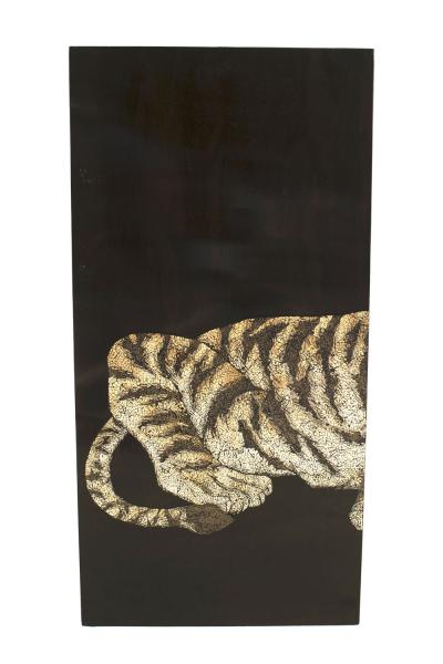 French Black Lacquered Tigers Wall Plaque
