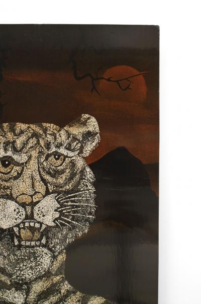 French Black Lacquered Tigers Wall Plaque