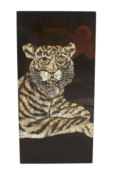 French Black Lacquered Tigers Wall Plaque