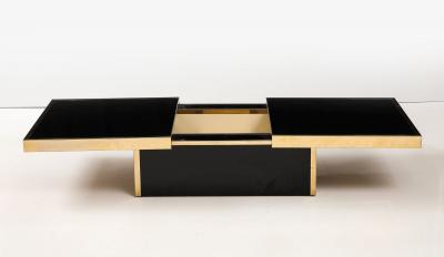 French Black Opaline Glass Coffee Table with Optional Open Center Brass Trim