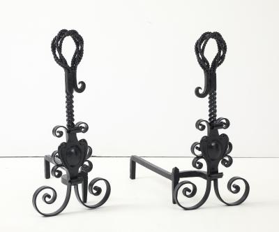 French Blacksmith Twisted Iron Andirons