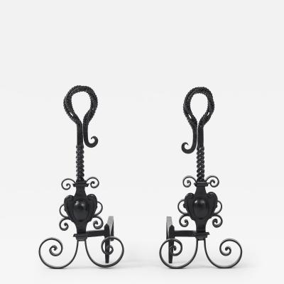 French Blacksmith Twisted Iron Andirons