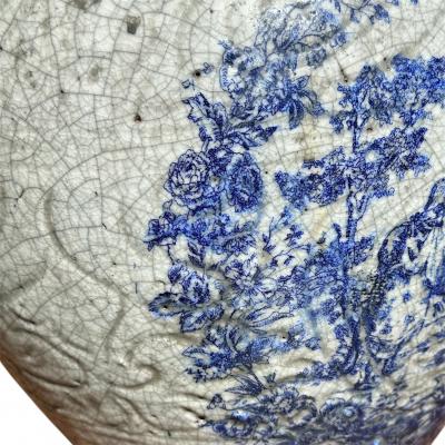 French Blue White Stoneware Cachepot
