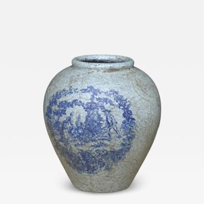 French Blue White Stoneware Cachepot