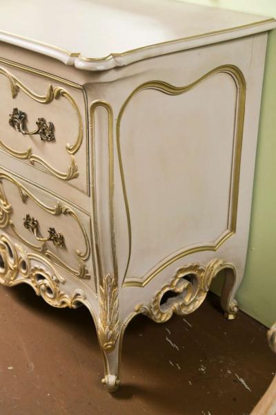 French Bombe Commode Creme Peinte And Parcel Gilt