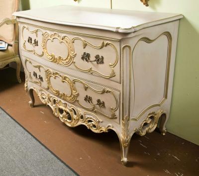 French Bombe Commode Creme Peinte And Parcel Gilt