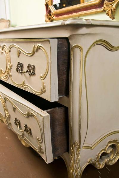 French Bombe Commode Creme Peinte And Parcel Gilt